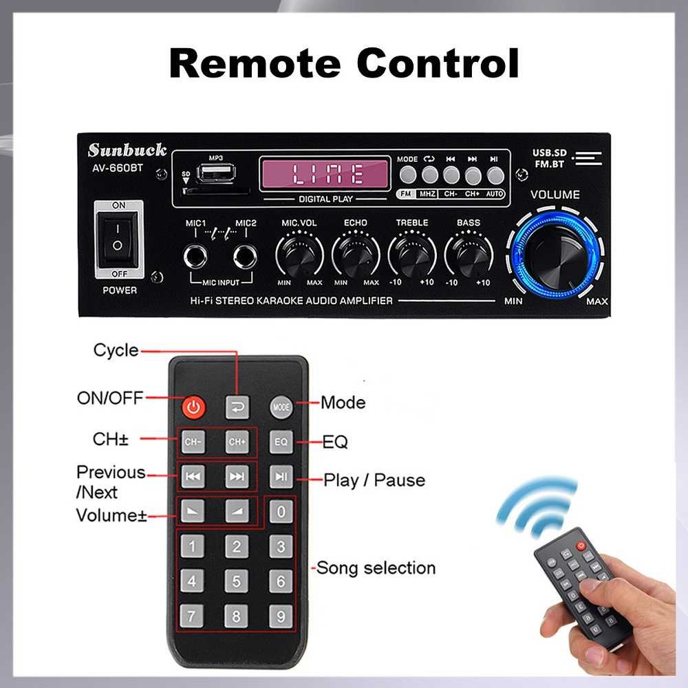 Sunbuck Audio Bluetooth 5.0 DAC Amplifier 2 Ch Remote 2000W - AV-660BT ( Al-Yusi )