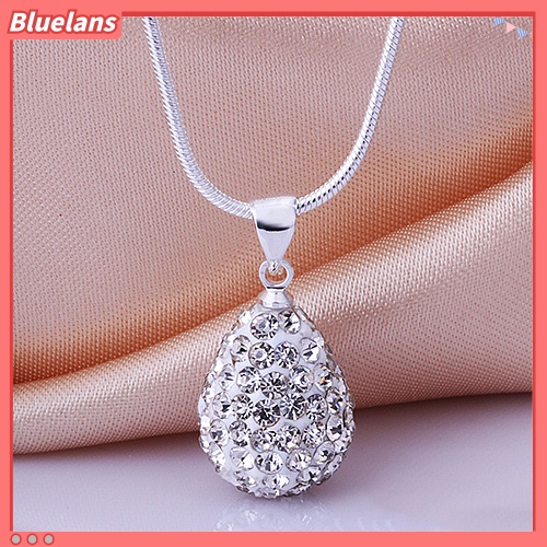 Bluelans Women Shiny Silver Plated Rhinestone Water Tear Drop Necklace Pendant Chain