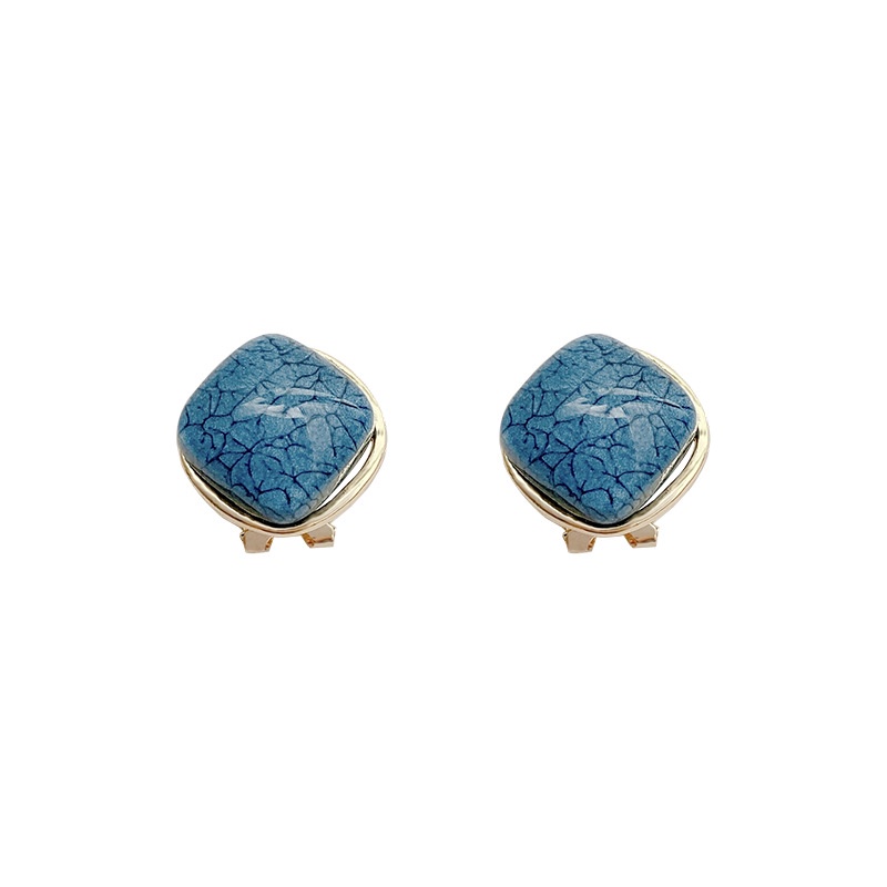 Anting Stud 925 Silver Needle Bentuk Kubus Kecil Warna Biru Gaya Klasik