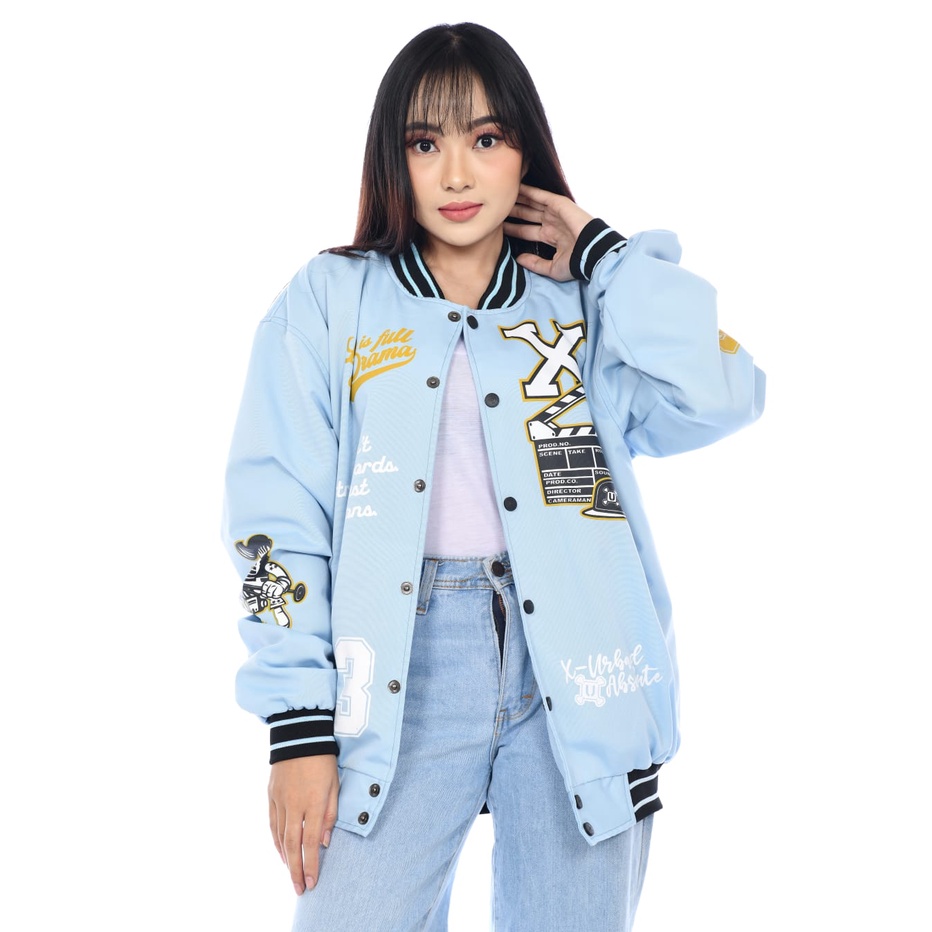 Jaket Varsity Perempuan Keren Terlaris Unisex A247 Baby Blue Dan Pink