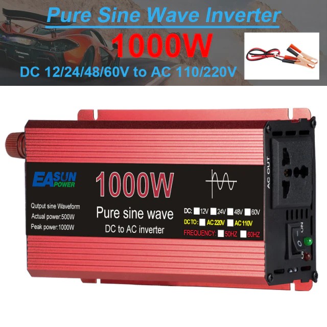 EASUN Pure Sine Wave Car Power Inverter DC 12V to AC 220V 1000W