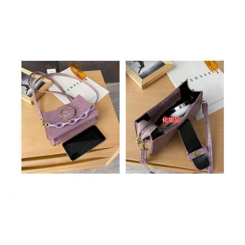 Tas Selempang Kanvas Hand Bag Pesta Tas Bahu Cewek Warna Lilac Aesthetic Mini Tote Bag Resleting N5U
