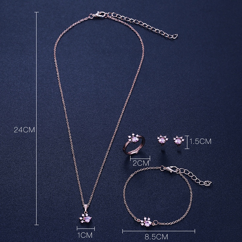 4pcs / set Kalung + Gelang + Cincin + Anting Kristal Bentuk Telapak Kaki Untuk Wanita