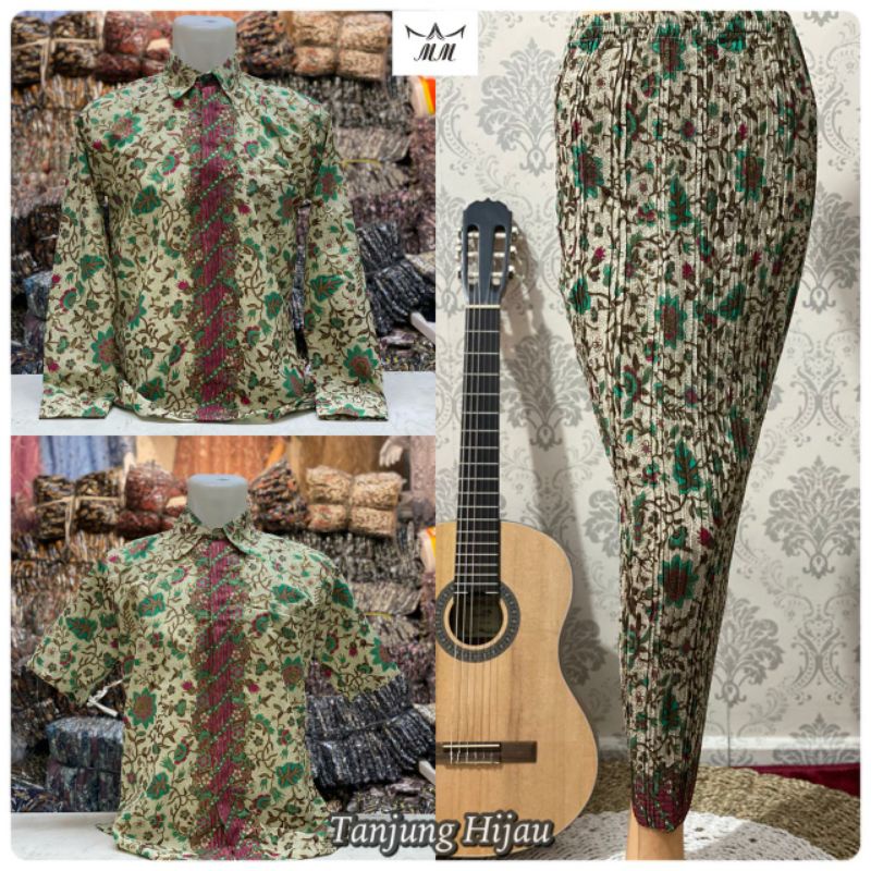 PROMO COUPLE KEMEJA BATIK DAN ROK PLISKET MOTIF TANJUNG HIJAU
