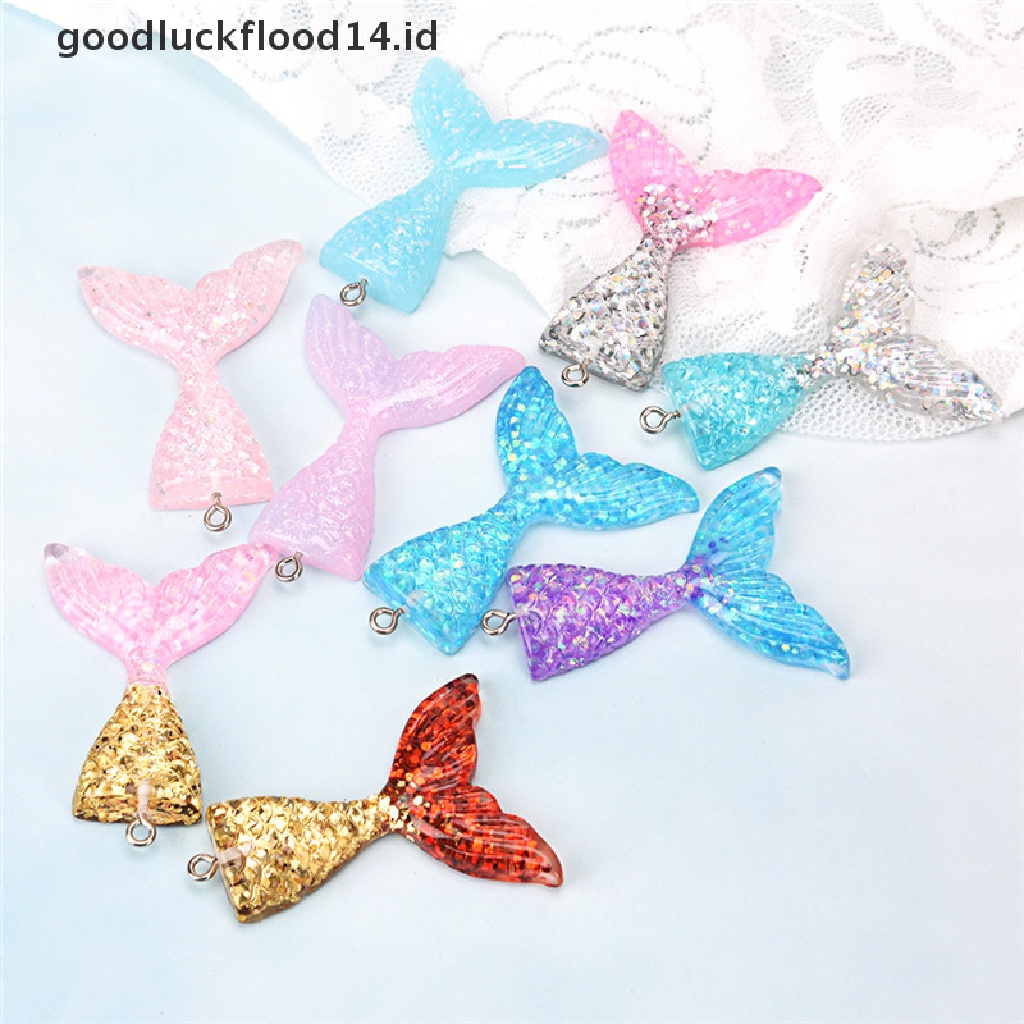 [OOID] 10PCS Mixed Glitter Mermaid Fish Tail Resin DIY Pendant Fit Bracelet Necklace ID