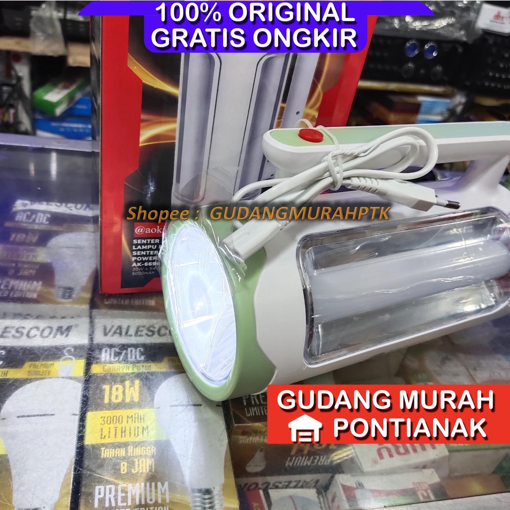Emergency 30W Tahan 65JAM Lamp Lampu Darurat + Senter Lampu Emergency AK-6696 / Senter Lampu Emergency LED Aoki