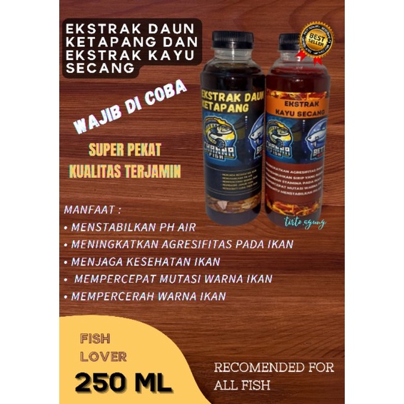 Ekstrak daun ketapang dan ekstrak kayu secang SUPER PEKAT premium asli original obat ikan cupang chana dll 250ML