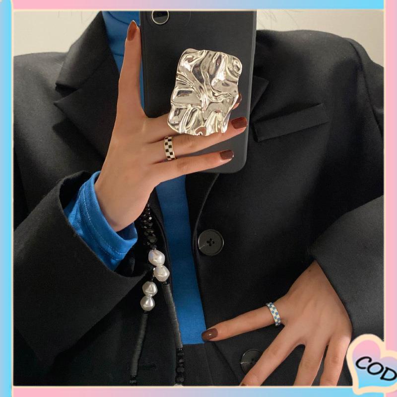 COD❤️ Cincin Kotak-kotak Kreatif Pembukaan Sederhana Cincin Jari Telunjuk yang Dapat Disesuaikan-A.one