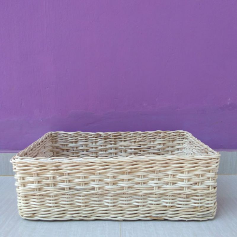 Keranjang rotan nampan persegi panjang motif besar 46x36x15 cm