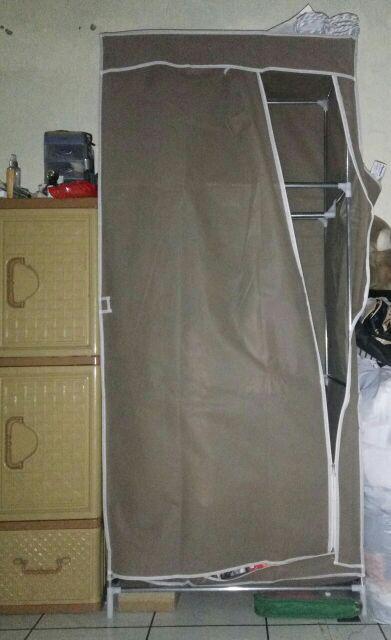 Lemari Pakaian Single Multifunction Wardrobe Rak Baju Pakaian Single - Coffe