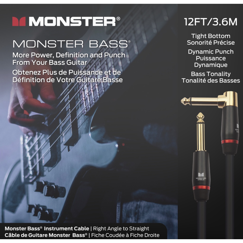 Monster Prolink Monster Bass Instrument Cable 12 ft Right Angle to Straight