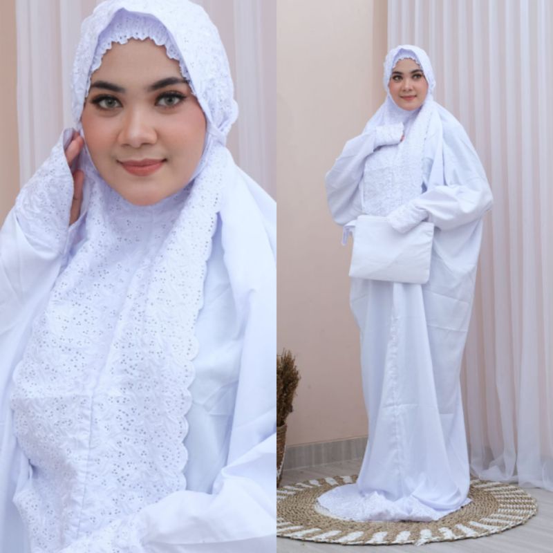 mukena terusan putih remaja & dewasa