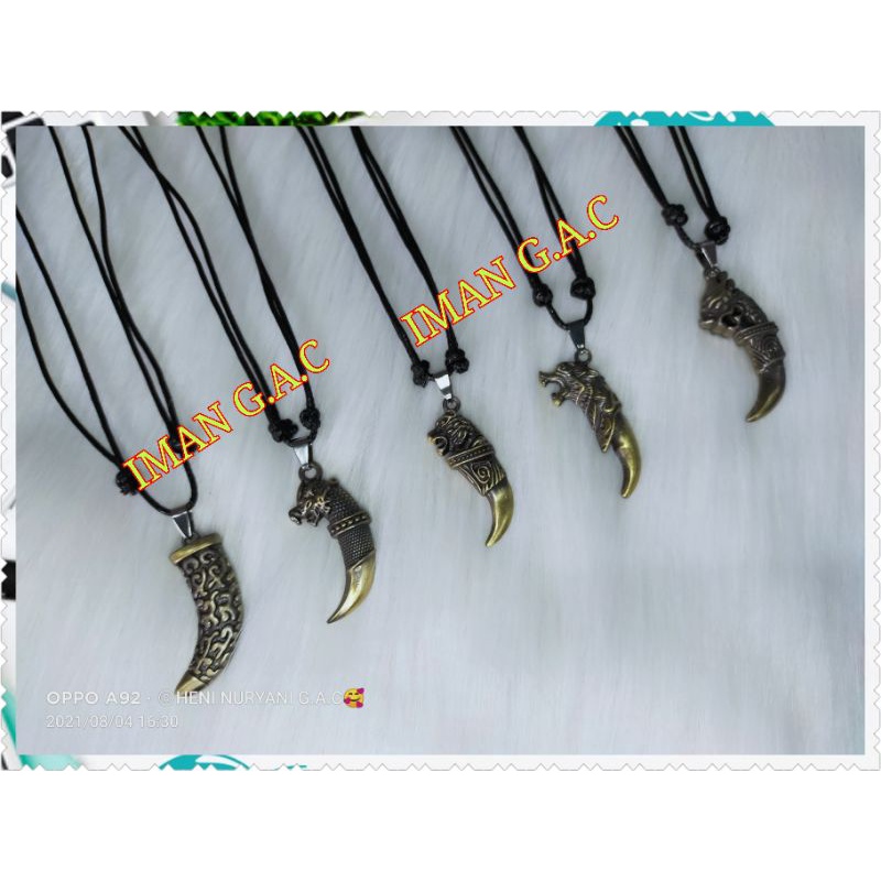 kalung taring serigala full besi.kalung fashion peria. kalung taring serigala tali import korea