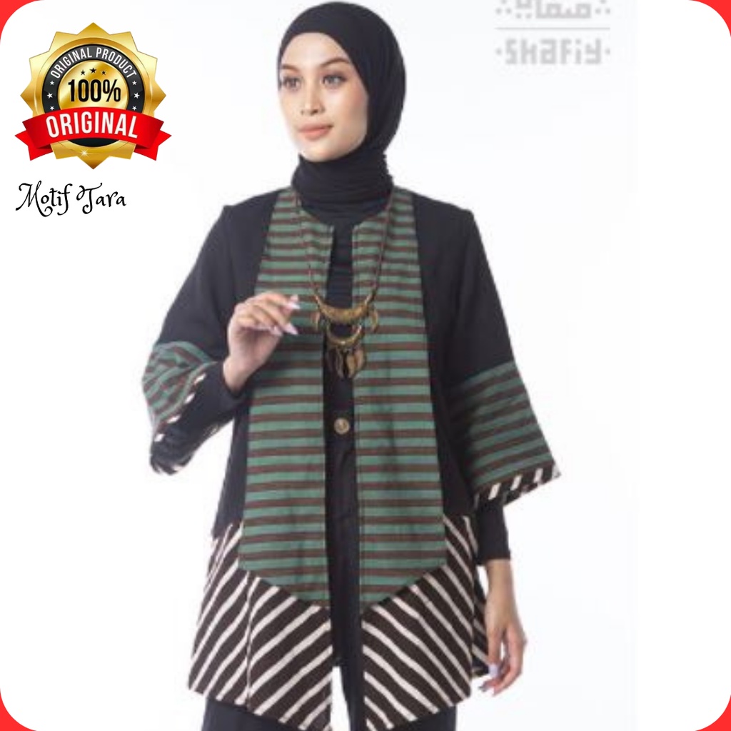 Tara Outer Atasan Tunik Batik Shafiy Original Modern Etnik Jumbo Kombinasi Polos Tenun Terbaru Dress Wanita Muslimah Dewasa Kekinian Cantik Kondangan Muslim  Syari Blouse Batik Seragam Kerja Premium