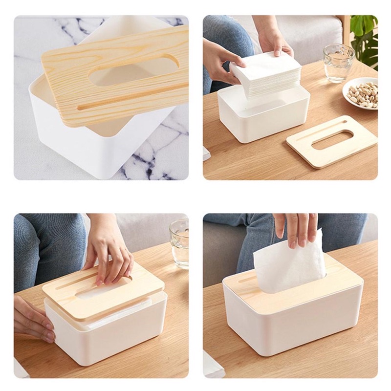 TaffHOME Kotak Tisu Kayu Tissue Box dengan Holder Smartphone - ZJ008 - White/Yellow/Coffee/Blue Navy