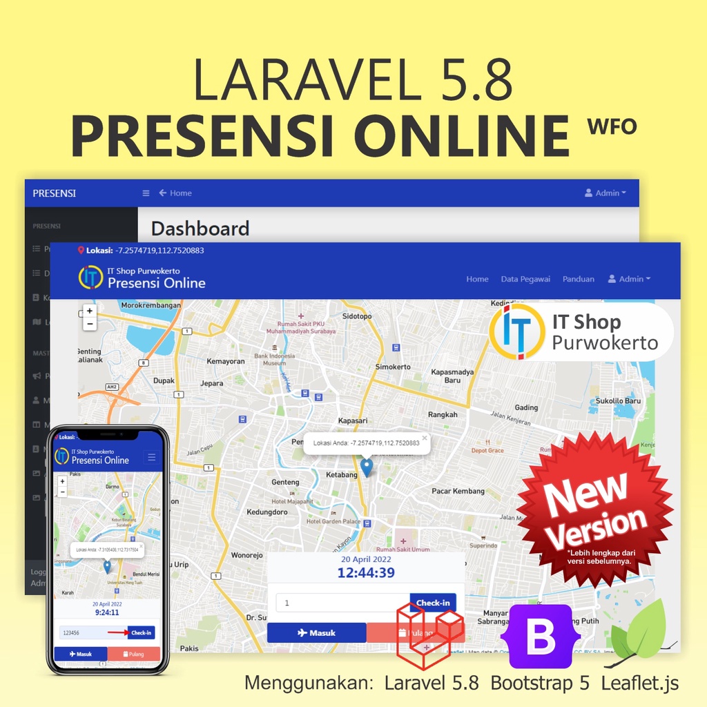 Source Code Aplikasi Web Presensi Online 2 WFO Laravel 5 Fitur Lokasi Maps LeafletJS
