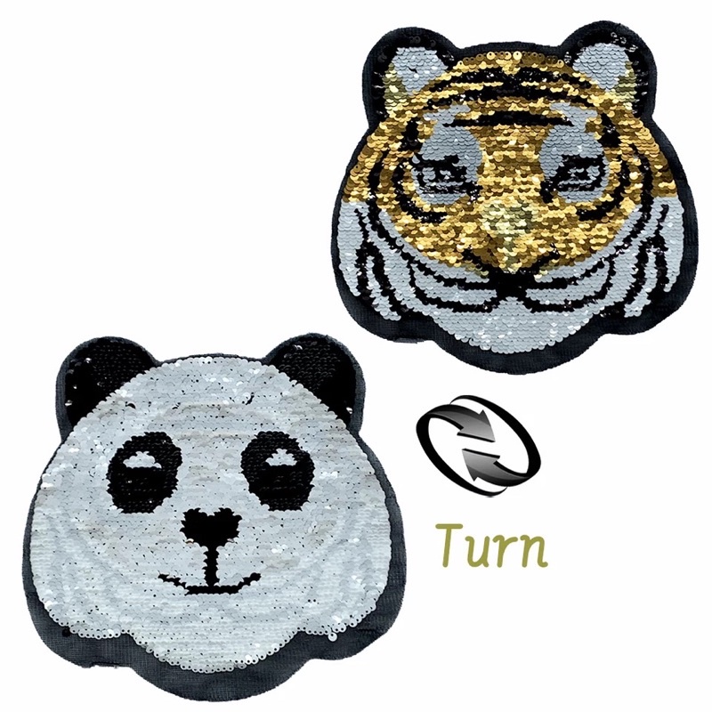 Flip Sequin Fashion Tiger Panda Clothing Embroidered Patch DIY Trend Sewing Hoodies T-shirt Patches on clothes