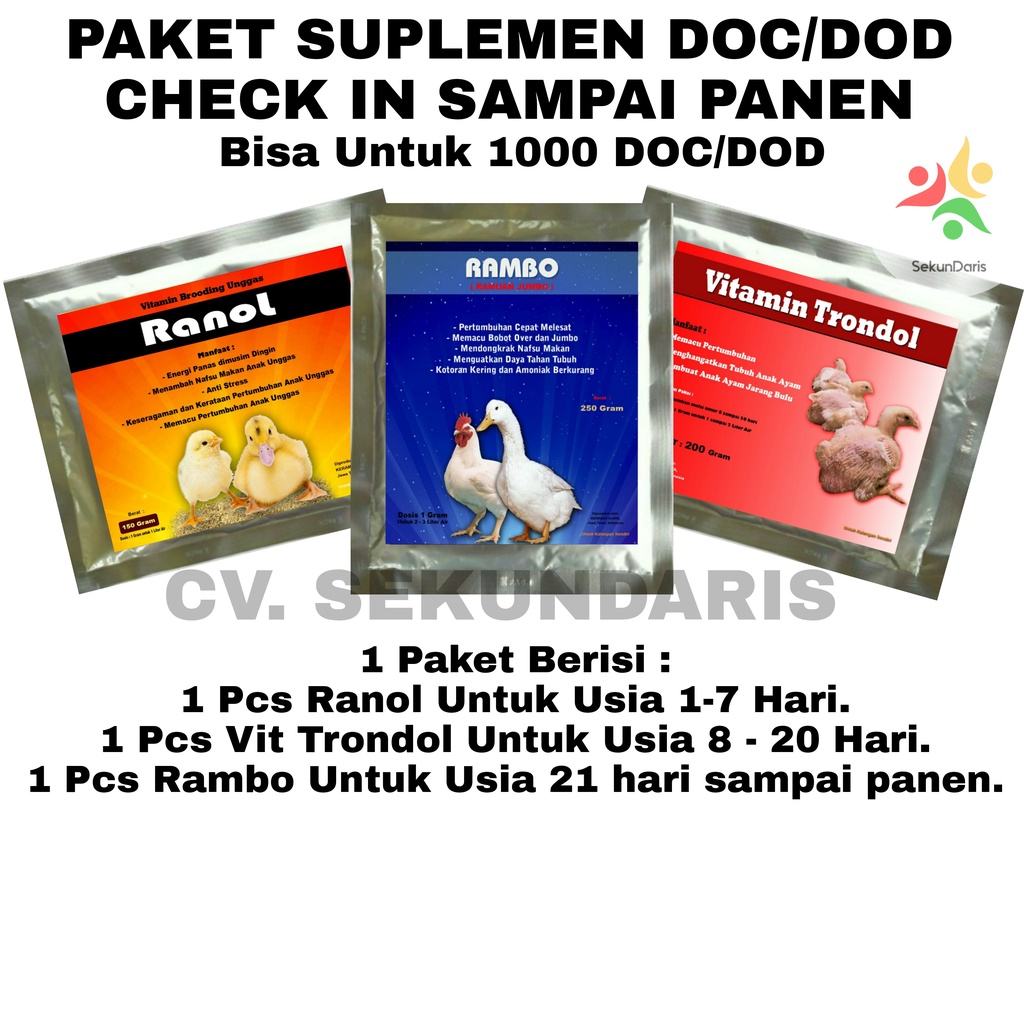 Vitamin Ayam -  Vitamin Ayam Broiler - Paket Suplemen Ayam 1 Ranol, 1 Vitamin Trondol, 1 Rambo