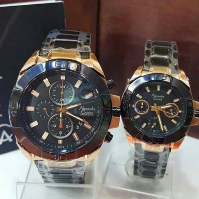 Jam Tangan Alexandre Christie AC6224 Original Couple Black Rosegold
