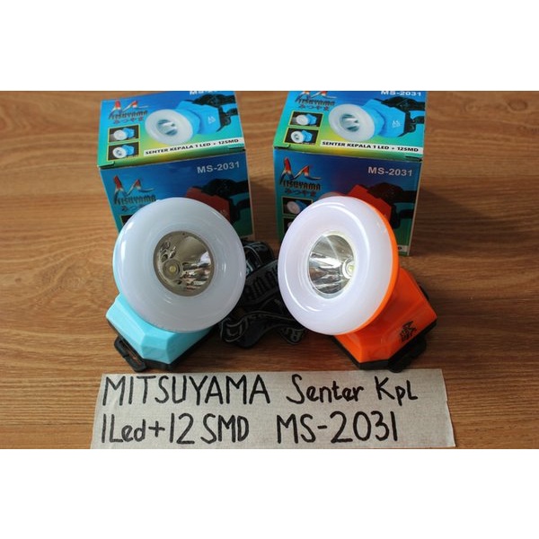 Senter Kepala Mitsuyama Putih &amp; Kuning MS-2031 Murah berkualitas Headlamp Donut 1 LED + 12 SMD