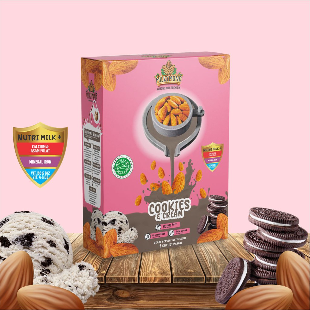 Pelancar Asi Booster Susu Almond Milkymond Cookies &amp; Cream Nutrisi Ibu Hamil &amp; Menyusui 200gr