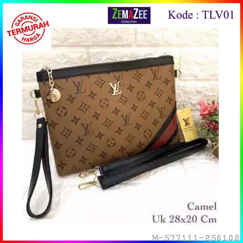 TAS CLUTCH WANITA LV LINE STRIP SINTESIS