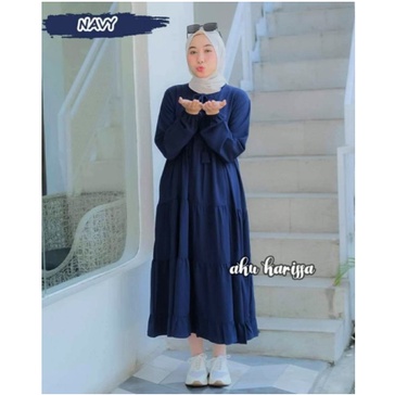 Sandra Midi Dress Wanita Kekinian Gamis Rayon Polos Premium Terbaru Busui Daily Outfit