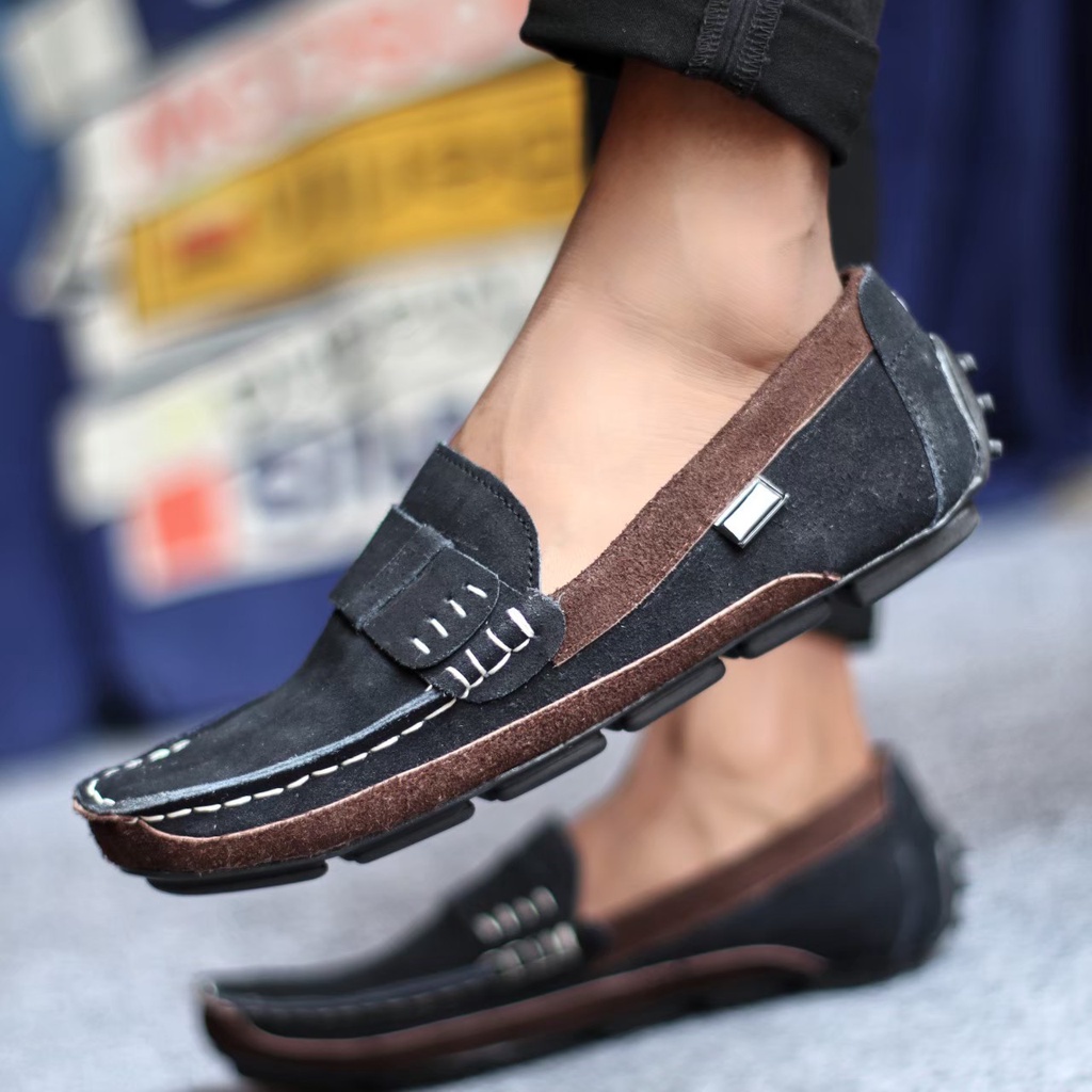 ENOZSTORE X GULLIT - Sepatu Formal Pria Slip On Kasual Kerja Santai Slop Kulit Suede Cowo Keren Ringan Nyaman