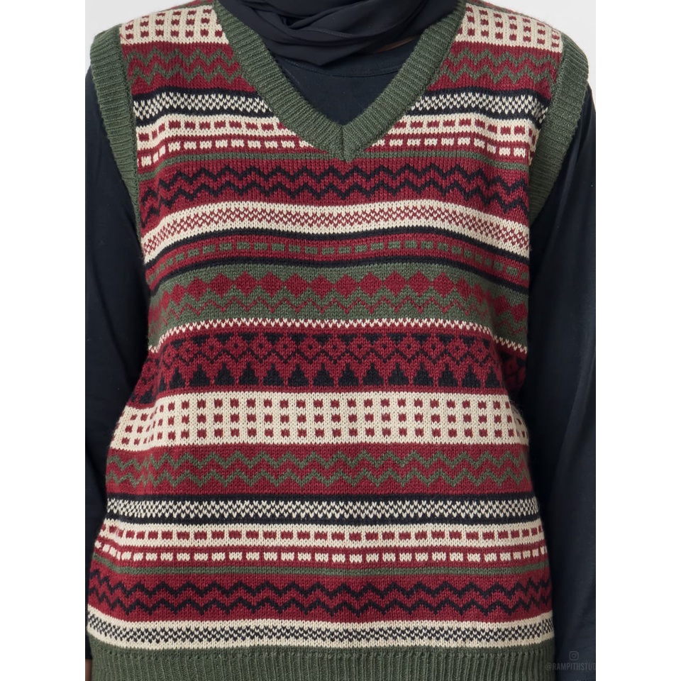 Vest Knit Pria wanita Jaquard Pattern - Sweater Rompi Rajut Tribal