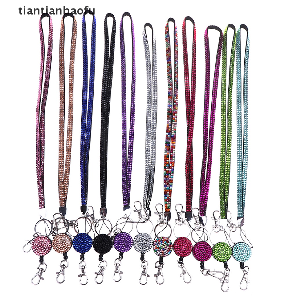 [tiantianbaofu] Neck lanyard retractable badge reel crystal rhinestone phone key hang rope Boutique