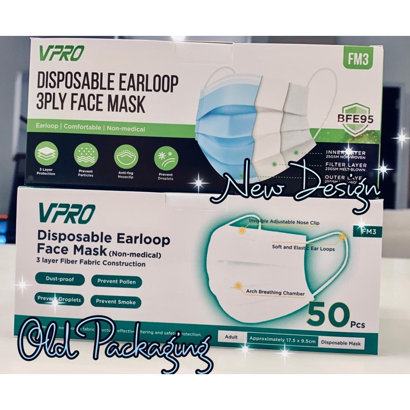 Masker 3 ply isi 50 / masker 3 ply earloop / masker disposable vpro dewasa / disposable mask 3 ply