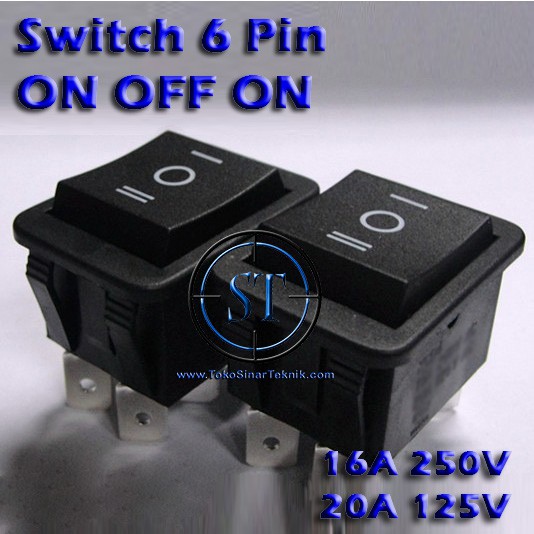 BA-16-6P Switch 6P 2 Fungsi Saklar 6 Pin 3 Position ON OFF ON Kotak Hitam Power 6 Kaki Mainan Box Mesin