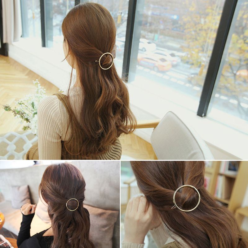 Siy 1pc Jepit Rambut Bobby Pin Bentuk Geometri Bulat Hollow Bahan Metal Alloy Untuk Wanita