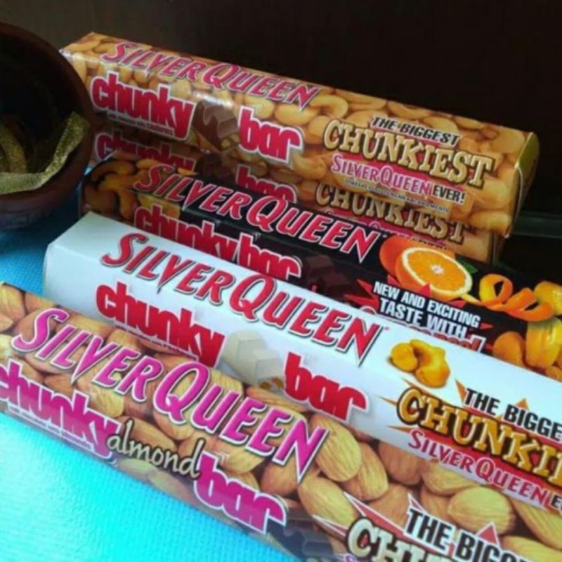 

SILVER QUEEN CHUNKY BAR SIZE BESAR RASA ALMOND METE WHITE ORANGE PEEL DARK