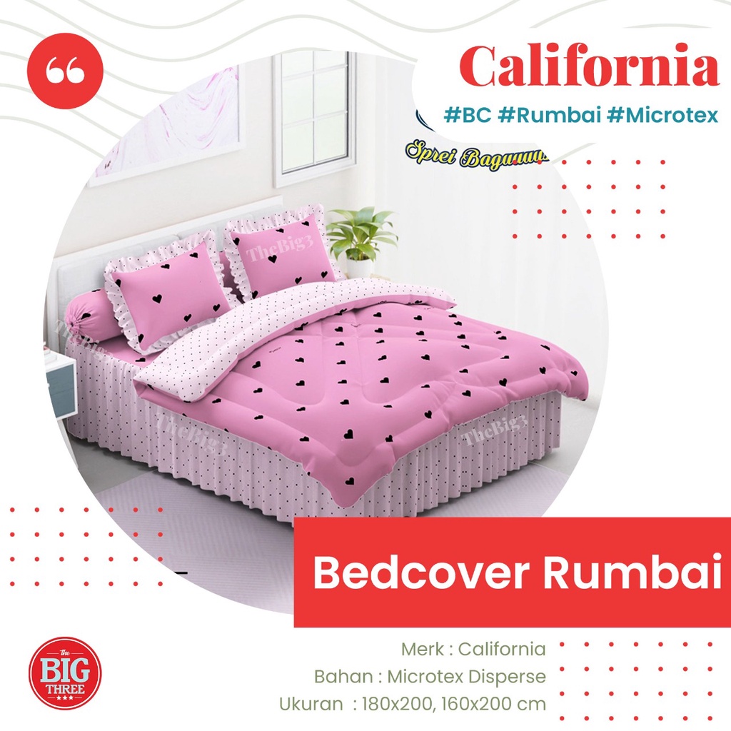 Bedcover + Sprei Rumbai CALIFORNIA 180x200 / 160x200 Kei Ryu Madras Ziggy Kaz Mallory Yuri Omera Lexxa Loop Sheila Mosaic Mosaic  King Queen BC minimalis