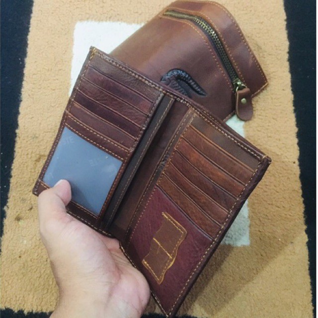 [[antonHilmanto]] dompet kulit asli berkualitas impor ukuran tanggung 3/4 dengan sleting besi di bagian luar#dompet #dompetkulit