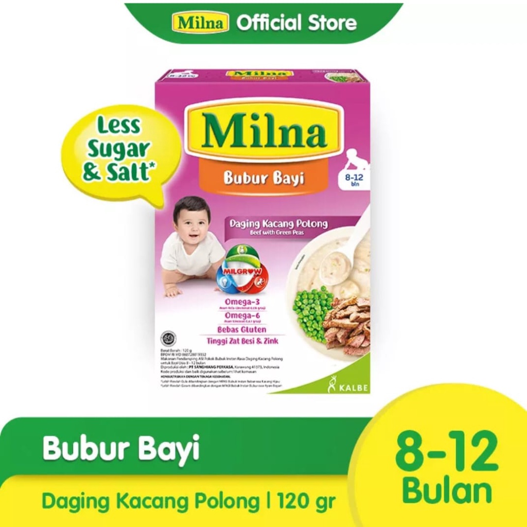 Milna 8-12 Bulan Bubur Bayi Daging Kacang Polong 120gr