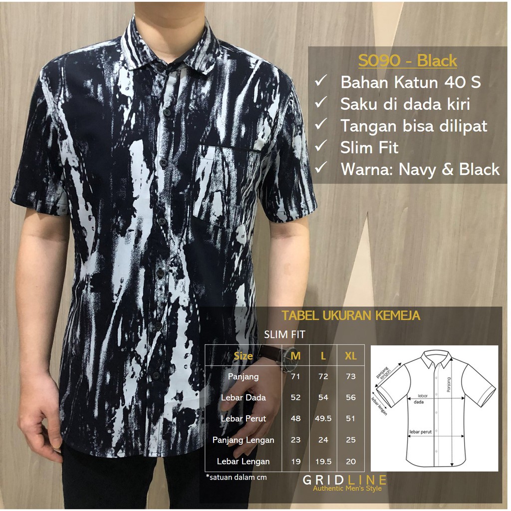 Gridline S090 Tiedye Black Navy Kemeja Pria Cowok Katun Lengan Pendek Slimfit Casual M Xxxl Shopee Indonesia