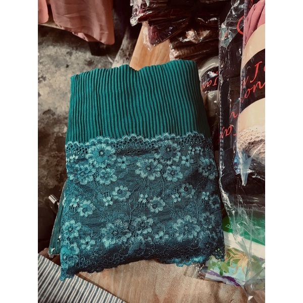 Pasmina  Plisket Prisket Renda Brokat brukat Impor/ Pasmina prisket  renda/model terbaru-Toska senada