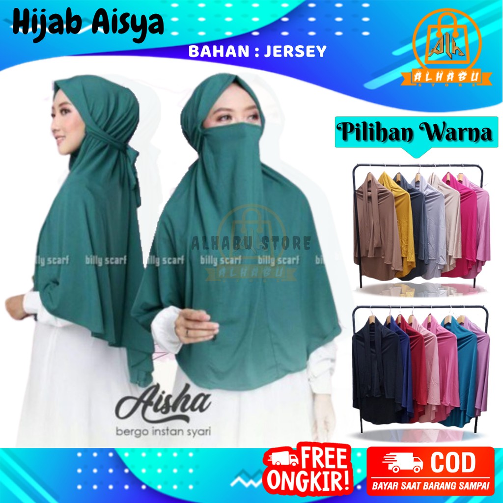 Hijab/Jilbab Bergo Maryam Masker Cadar Instan Syari Jumbo Polos Instant Rabbani Murah AISHA A11