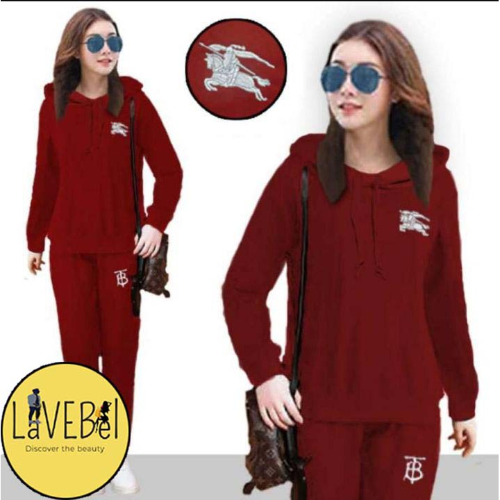 LVB Setelan Hoodie Wanita/Track Suit Wanita/Setelan Olahraga Wanita  Uk.L-XL-XXL-3XL BERRY HOODIE