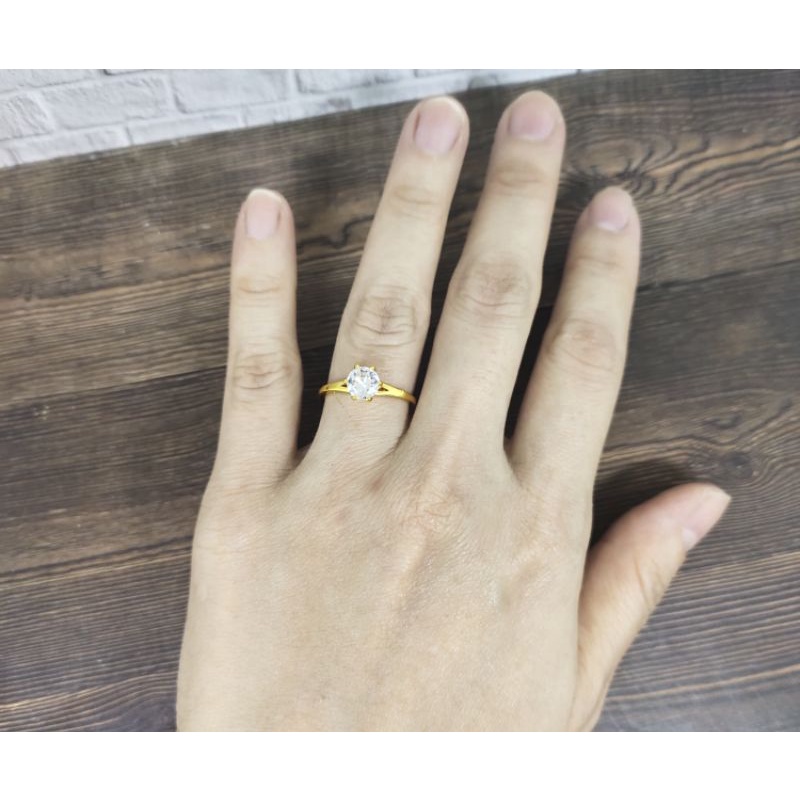 Fifi Fashion Cincin Soliter Satu Mata Simple Model Perhiasan Lapis emas C32