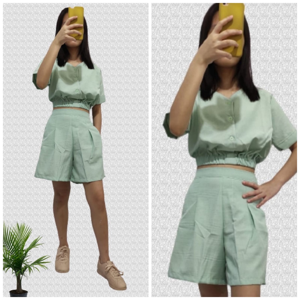 Setelan Wanita Crop Celana Pendek/ Set Fashion CARLA REAL PICT