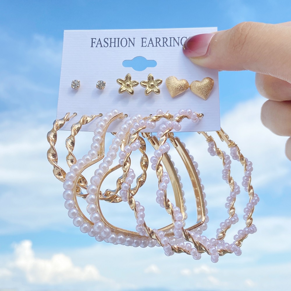 IFYOU Luxury Fashion Pearl Earring Set Butterfly Pendant Ladies Gold Earrings Women Jewelry Accessories