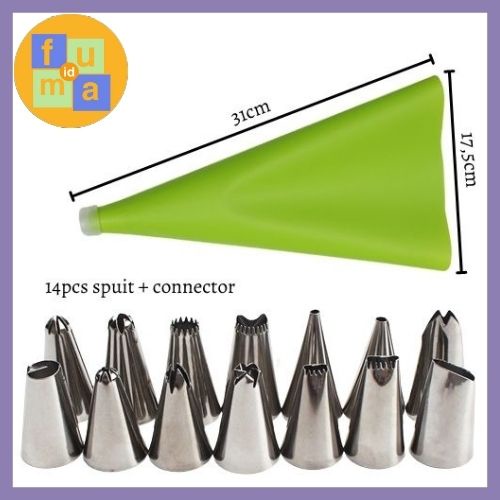 Piping Bag Silicone 16 in 1 Icing Piping Bag untuk Dekorasi Kue Cake / Piping Bag Spuit Cake Silicone Serbaguna