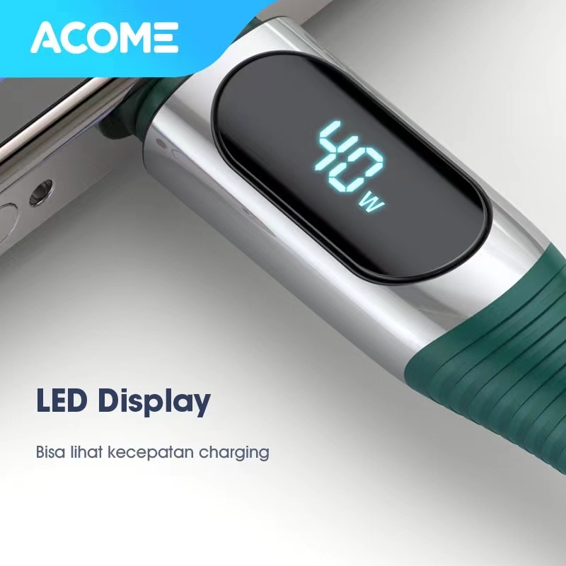 Kabel Data ACOME AIC100 Type-C 100cm Fast Charging 5A LED Display Garansi Resmi 1 Tahun