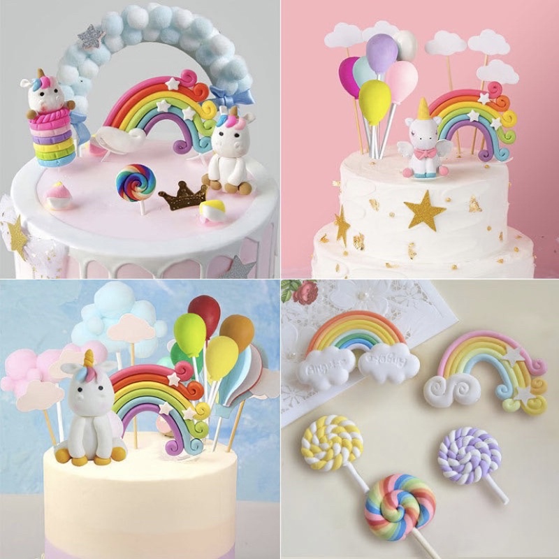 Topper Kue Bentuk Unicorn Awan Pelangi Hiasan Dekorasi Kue Ulang Tahun Pesta Rainbow Cake Topper