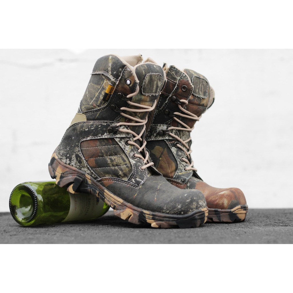 COD !!! Sepatu Pria Walkers Camo High 8Inci Boots Safety Hiking Hunting Army Abri