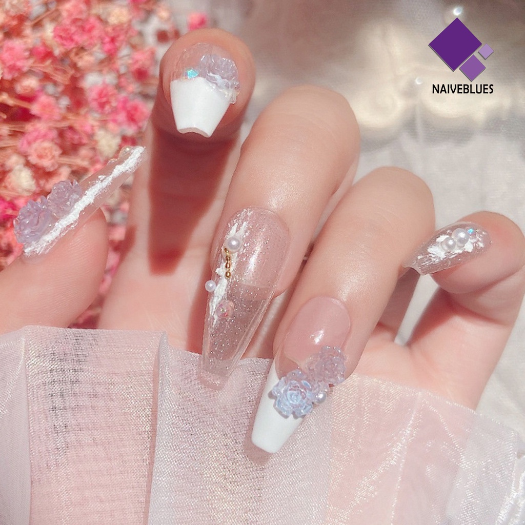 Naiveblue &gt; 6 Sekat / Kotak Hiasan Kuku Bentuk Bunga Kamelia / Aurora / Mutiara Putih Untuk Nail Art Wanita