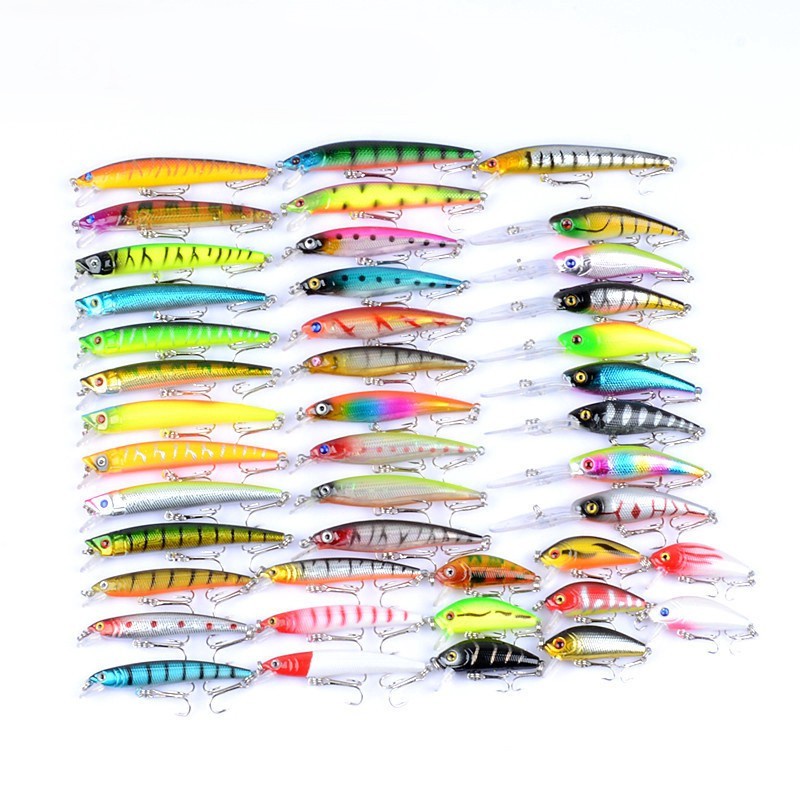 43 Pcs / Lot Umpan Pancing Hard Bait Bentuk Ikan Imitasi 43 Warna Campur